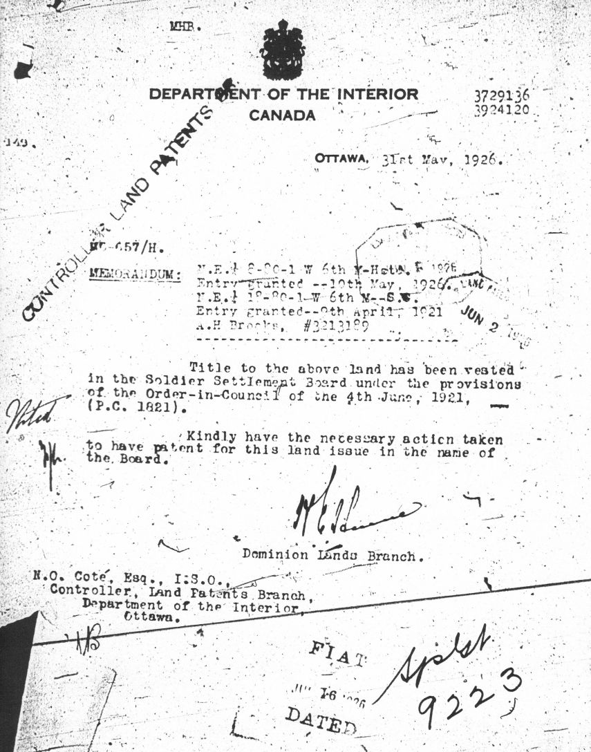 Provincial Archives of Alberta File 3729136 - Aime Brooks -Dept of Interior Letter